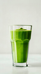 Green Smoothie in a Glass on White Background with Copyspace. Wellness Drink, Detox Beverage, Natural Nutrition.