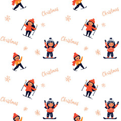 seamless pattern of ski Christmas