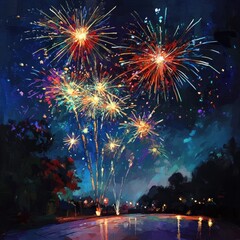 Vibrant Fireworks Display in a Driveway: A Colorful Celebration of Artistic Beauty