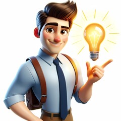 Young Businessman with Lightbulb Idea - Professional with glowing lightbulb, symbolizing creativity, business innovation, and workplace ideas with vibrant energy.