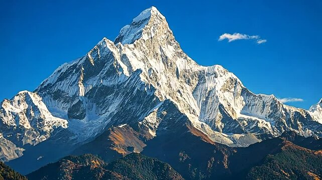  Majestic Peak: A Stunning Panorama of Snow-Capped Mountain Under Clear Blue Skies