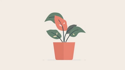 Obraz premium Potted Plant with Vibrant Leaves Minimalist Design for Home Decor Botanical Illustration Nat