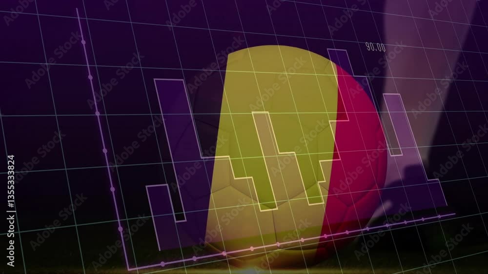 Aufkleber animation of financial graph overlay on colorful soccer ball showing data analysis