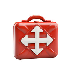 Obraz premium Emergency first aid kit in a red case with directional arrows, symbolizing medical assistance and urgent care response.