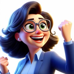 Excited Businesswoman with Raised Fist - Enthusiastic businesswoman raising a fist in triumph, symbolizing empowerment, business success, and dynamic professional achievement.