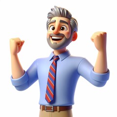 Excited Businessman with Arms Raised - Enthusiastic young businessman raising his arms in excitement, symbolizing professional achievements, business success, and energetic workplace celebrations.