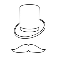 Simple moustache and top hat set in outline vector