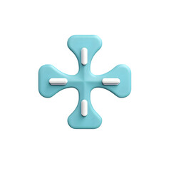 Obraz premium Futuristic blue medical symbol with four arms, representing advanced healthcare and emergency medical support.