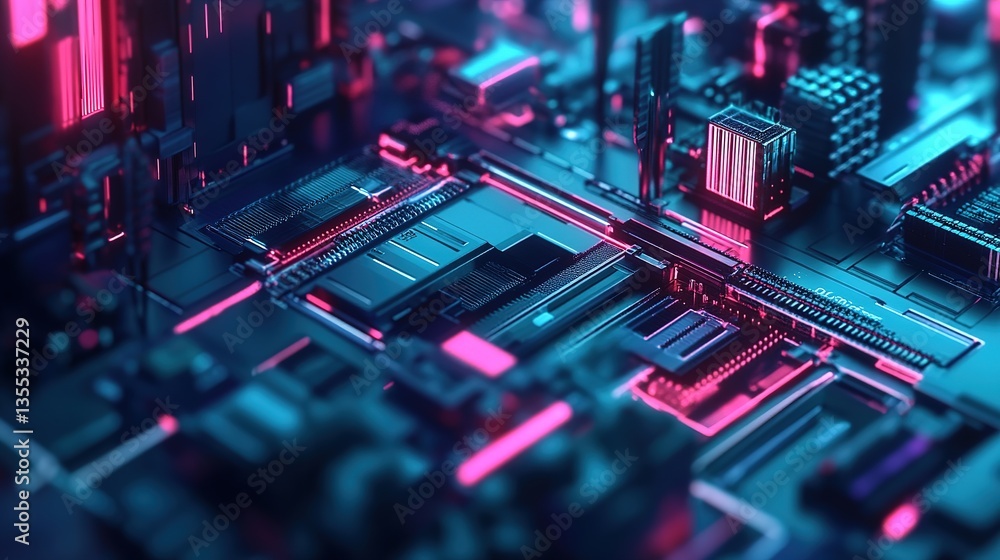 Poster an advanced quantum ai system optimizing factory production lines.