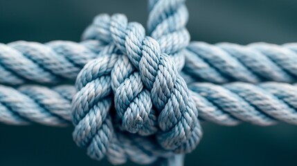 Fototapeta premium Close-up of intricate blue twisted rope knot on dark background
