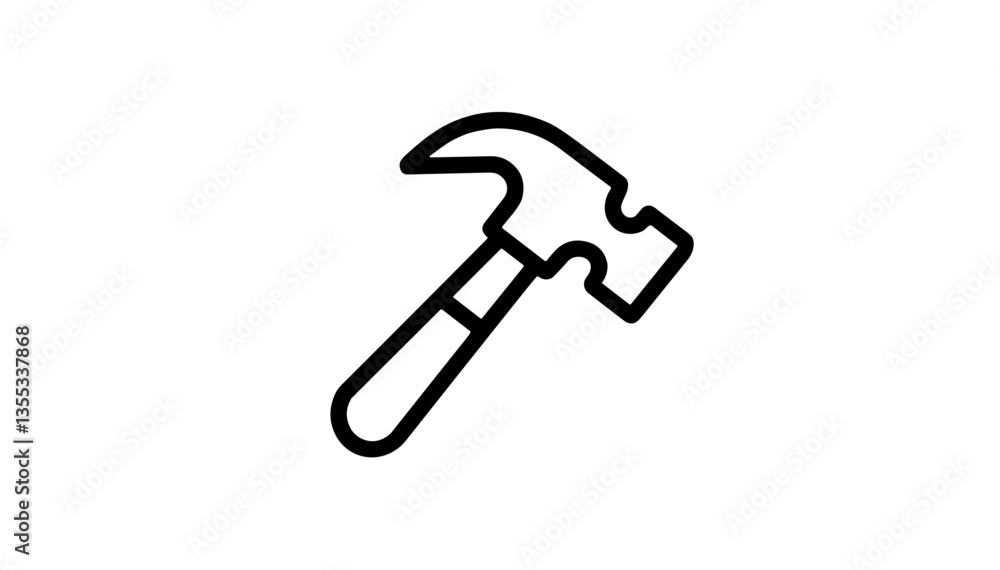 Poster simple line icon of a hammer with a straight handle on a transparent background
