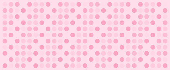 Pink polka dot pattern background, repeating circles in various shades of pink, graphic design element