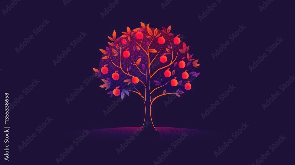 Poster vibrant tree with apples in a minimalist style ideal for nature and design themes