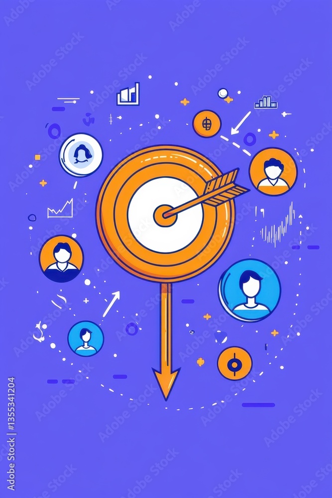 Poster flat vector design representing target audience and market seo concepts