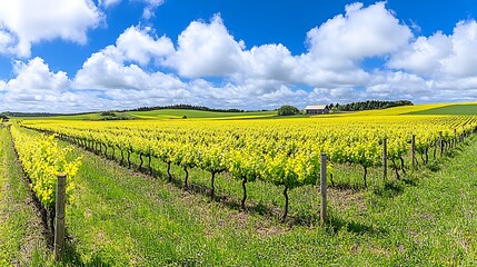A beautiful vineyard landscape with vibrant green and yellow foliage