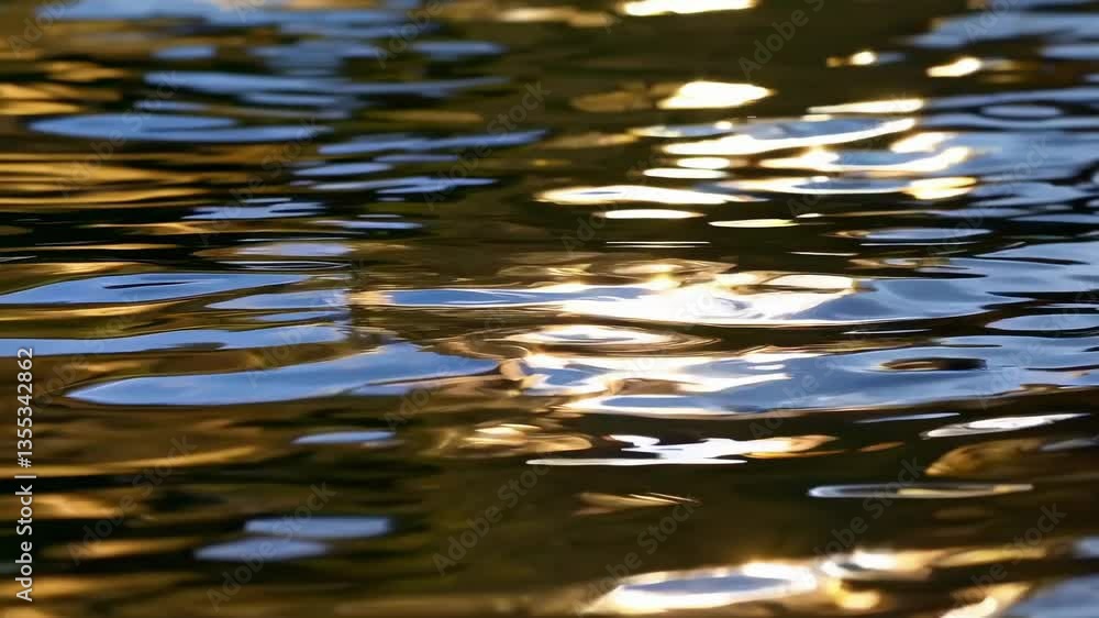 Poster close-up video of gentle water ripples reflecting sunlight, creating a serene and calming effect. sh
