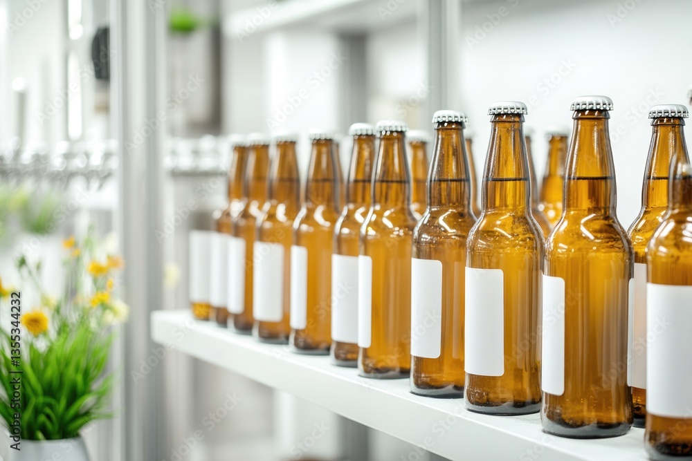 Poster amber bottles lined up on shelf create visually striking arrange