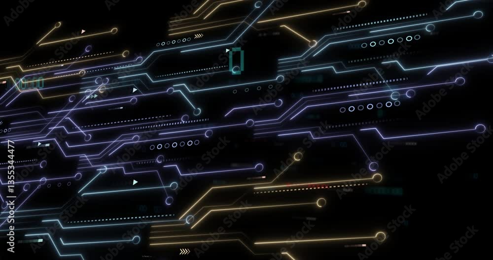 Poster creating animation of glowing circuit lines and digital patterns for technology concept