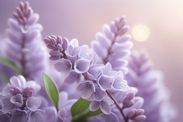 Soft lavender lilacs in a gentle gradient, with a dreamy bokeh effect, creating a serene pastel background. Delicate petals with a subtle glow, muted tones.