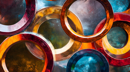 Abstract Harmony: A Concentric Dance of Colors and Textures in Ring Formations