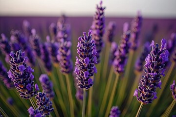 Fototapeta premium Vibrant lavender blooms create serene landscape, evoking calm an