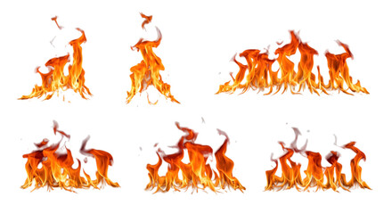 Set of fire flames isolated on transparent background, cut out, ai generated
