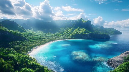 Palm trees along sandy shore high resolution hd image