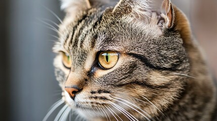 CloseUp Portrait of a Striped Cat with Stunning Green Eyes and Whiskers : Generative AI