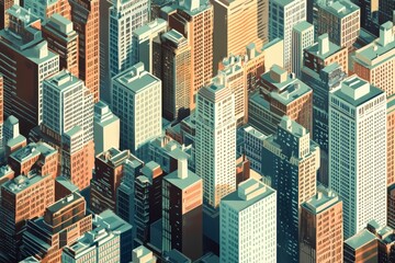 Fototapeta premium Aerial cityscape of buildings in stylized colors.