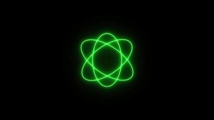 Glowing Green Atomic Symbol on Black Background