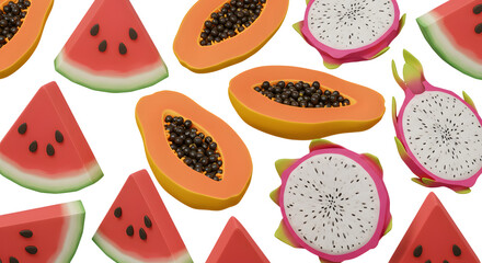 Naklejka premium Dragon Fruit Slices Pattern Side