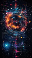 Abstract digital art, swirling colorful circle, futuristic background, technology concept