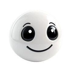 Fototapeta premium Smiling white emoji with big black cartoon eyes on white