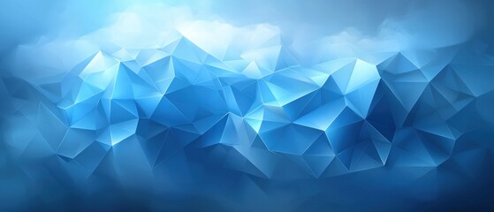 Abstract blue polygonal landscape.  Crystalline texture with depth and light effects