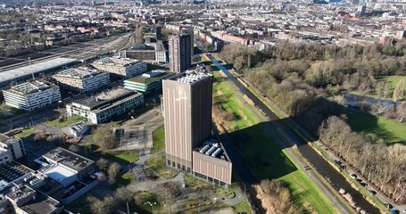 Super computer, data center, computing center at university of Amsterdam, aerial drone view. - Powered by Adobe