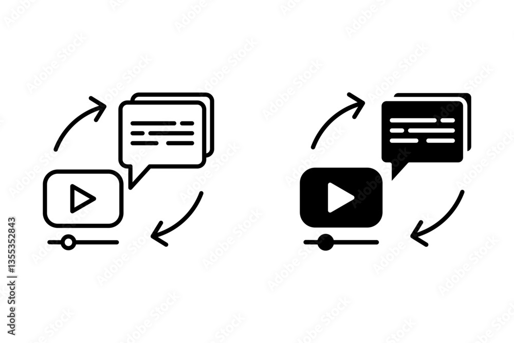 Poster video subtitle icon set. closed caption text bubble vector symbol in black filled and outlined style