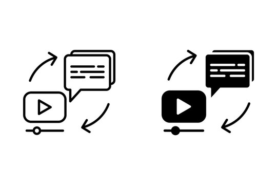 Video subtitle icon set. closed caption text bubble vector symbol in black filled and outlined style.