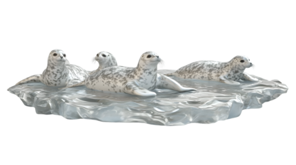 Four Seals Resting on Ice Floe Wildlife Photography Arctic Animals Nature Scene HighQualit