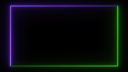 A glowing neon rectangle with purple and green edges against a black background, creating a modern and vibrant visual effect.