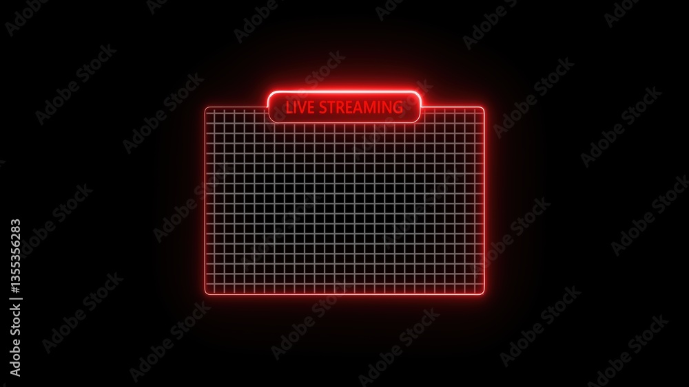 Poster a neon-style graphic featuring a grid layout with a bright red outline. the top of the grid has the 