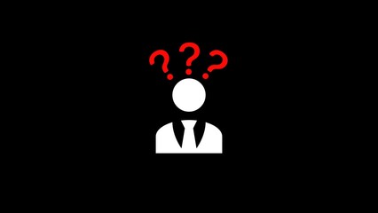 A minimalist illustration of a person in a suit with a question mark above their head, symbolizing confusion or uncertainty.