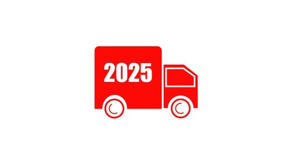 A simple red delivery truck icon with the year 2025 displayed prominently on its side.