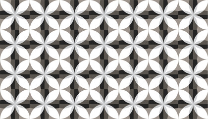 Elegant vector pattern with black, white, and gray tones forming a repetitive circular floral illusion. Perfect for wallpapers, fabric design, packaging, or background visuals