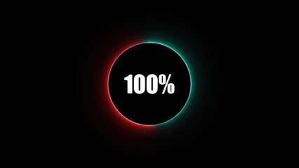 A circular graphic with a black background, featuring the text '100%' in bold white font at the center. The circle has a glowing red and green outline, creating a vibrant contrast.