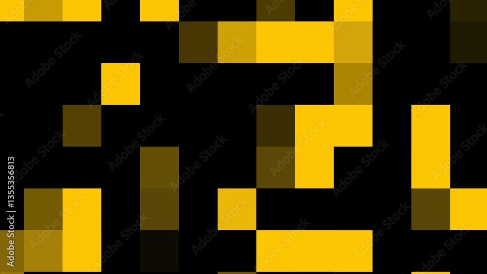 Poster an abstract pattern featuring a mix of yellow and black pixelated shapes, creating a dynamic and mod