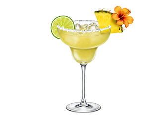 tropical margarita illustration with fruit garnish