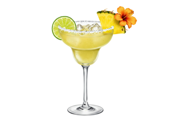 tropical margarita illustration with fruit garnish