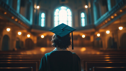 Celebrating a momentous graduation in a grand hall filled with warm light and anticipation of new beginnings