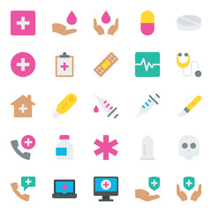 Flat color icons set for Medical, healthcare.
