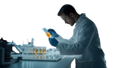 Scientist Analyzing Liquid in Laboratory Setting with Precision and Focus